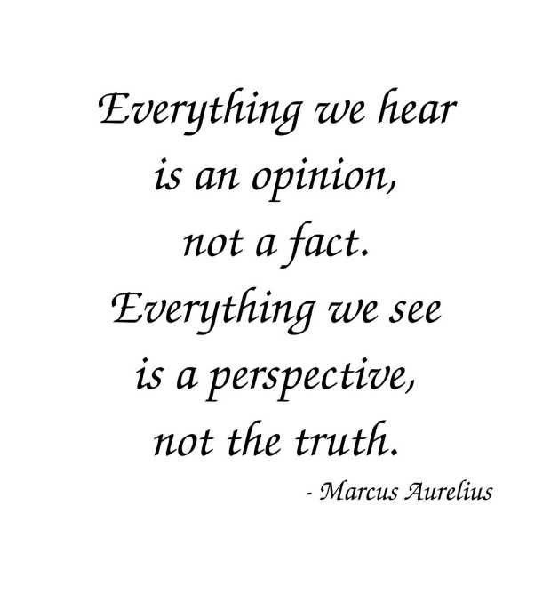 Marcus Aurelius: "Everything we hear is an opinion, not a fact. Everything we see is a perspective, not the truth."